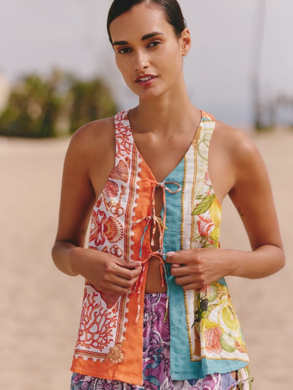 Celandine x Emily Carter Anthropologie Tie Front Vest Tank Top NWT